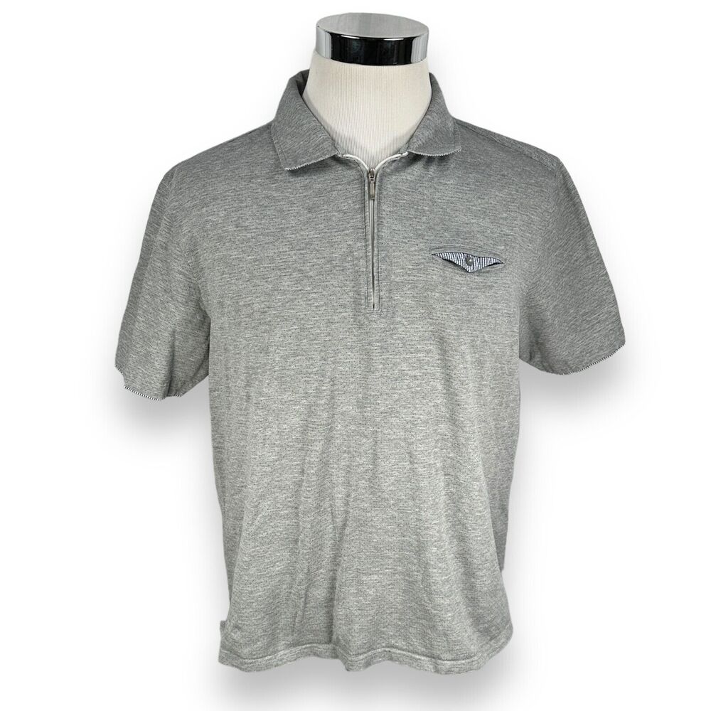 Raffi 1/4 Zip Polo Shirt Mens XL Gray 100% Cotton Short Sleeve Pullover Collar